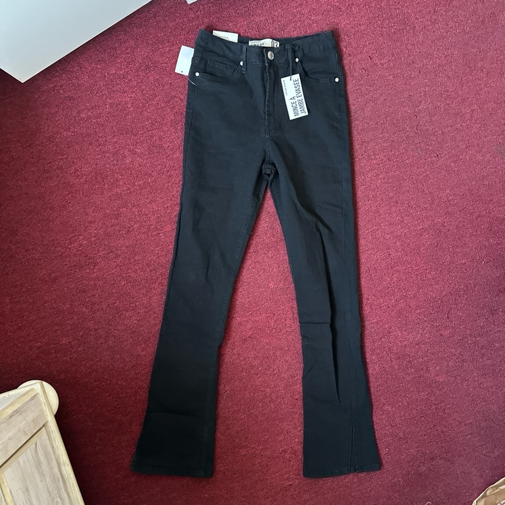 Black slim flare slit jeans